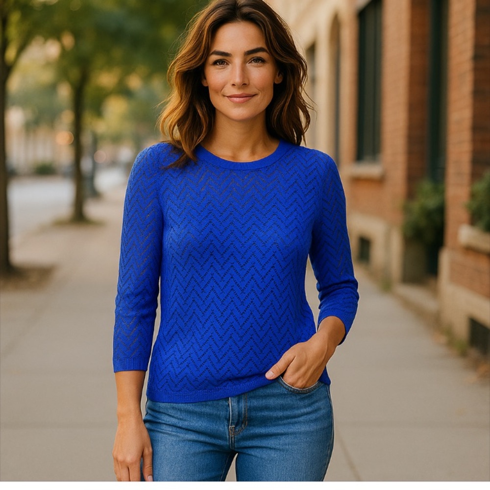 Talbots Pointelle Cotton Linen Crewneck Sweater Size MP HOST PICK!!!!